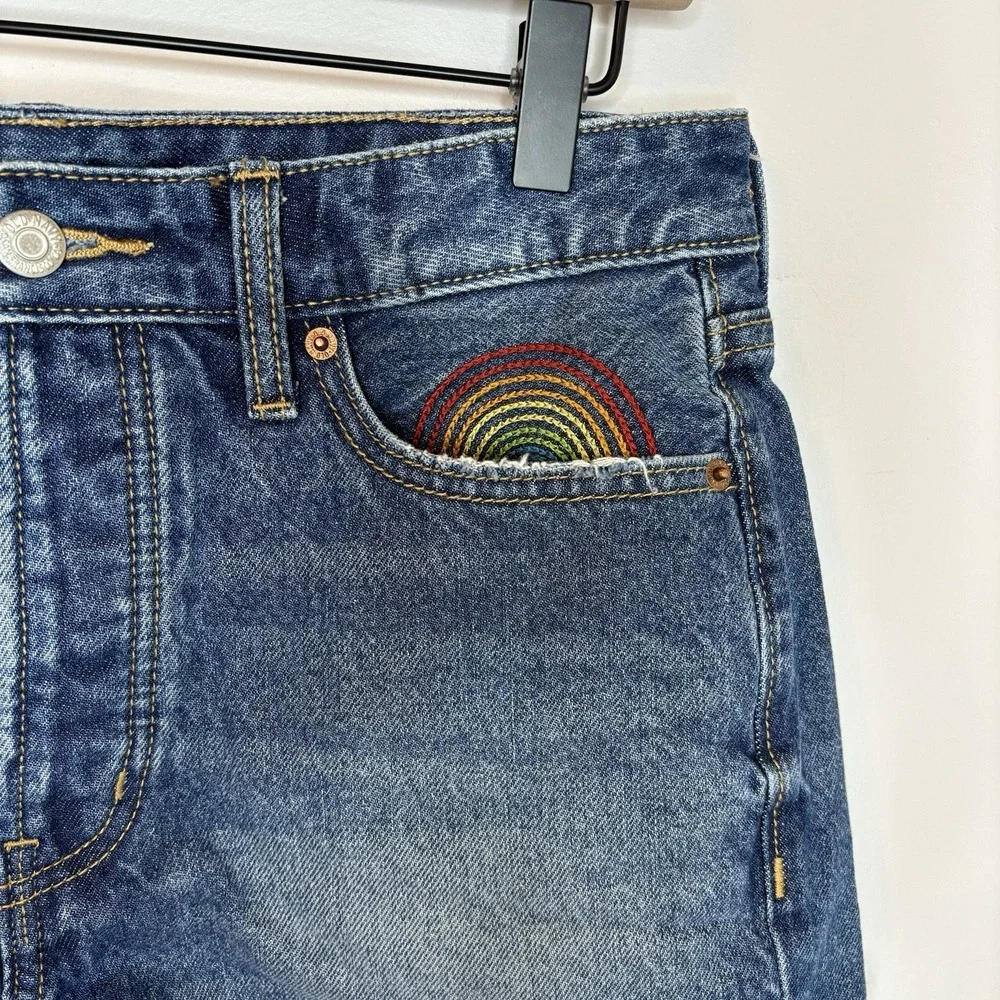 Old Navy Embroidered High-Waisted OG Jean CutOff Shorts Denim Rainbow 6 Festival